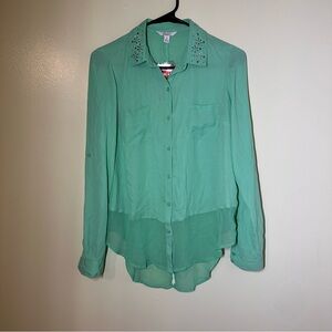 Candie's Teal Button Down‎ Shirt with Studded Collar